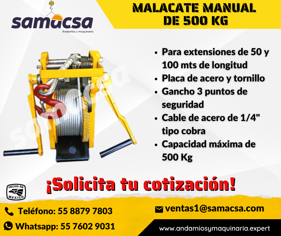 MALACATE MANUAL DE 500KG PARA HAMACA – SAMACSA