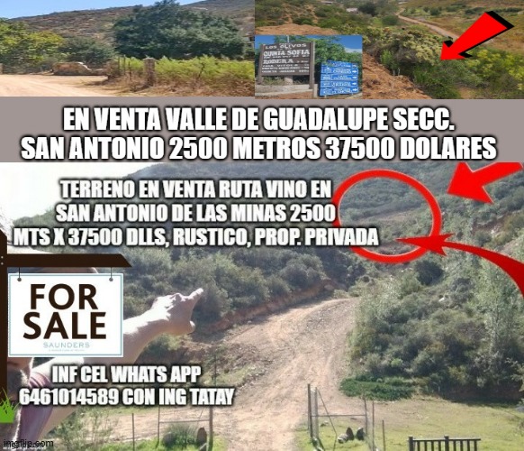 TERRENO EN VENTA EN VALLE DE GUADALUPE 2500 MTS SECCION SAN ANTONIO RUTA VINO EN LOMA VISTA
