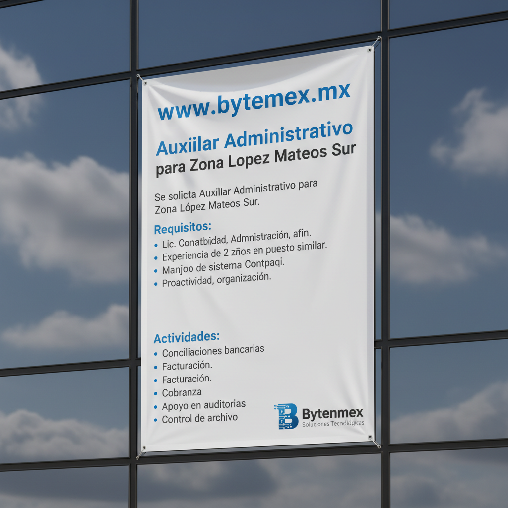 Auxiliar Administrativo para Zona Lopez Mateos Sur