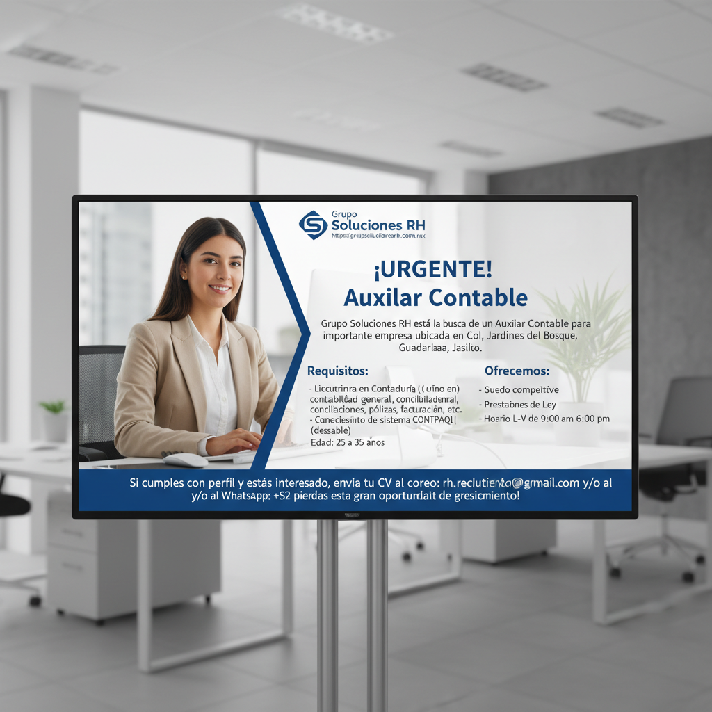 ¡URGENTE! Puesto: Auxiliar Contable