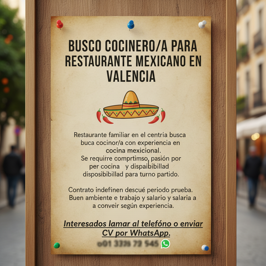 Busco Cocinero/a para Restaurante Mexicano en Valencia