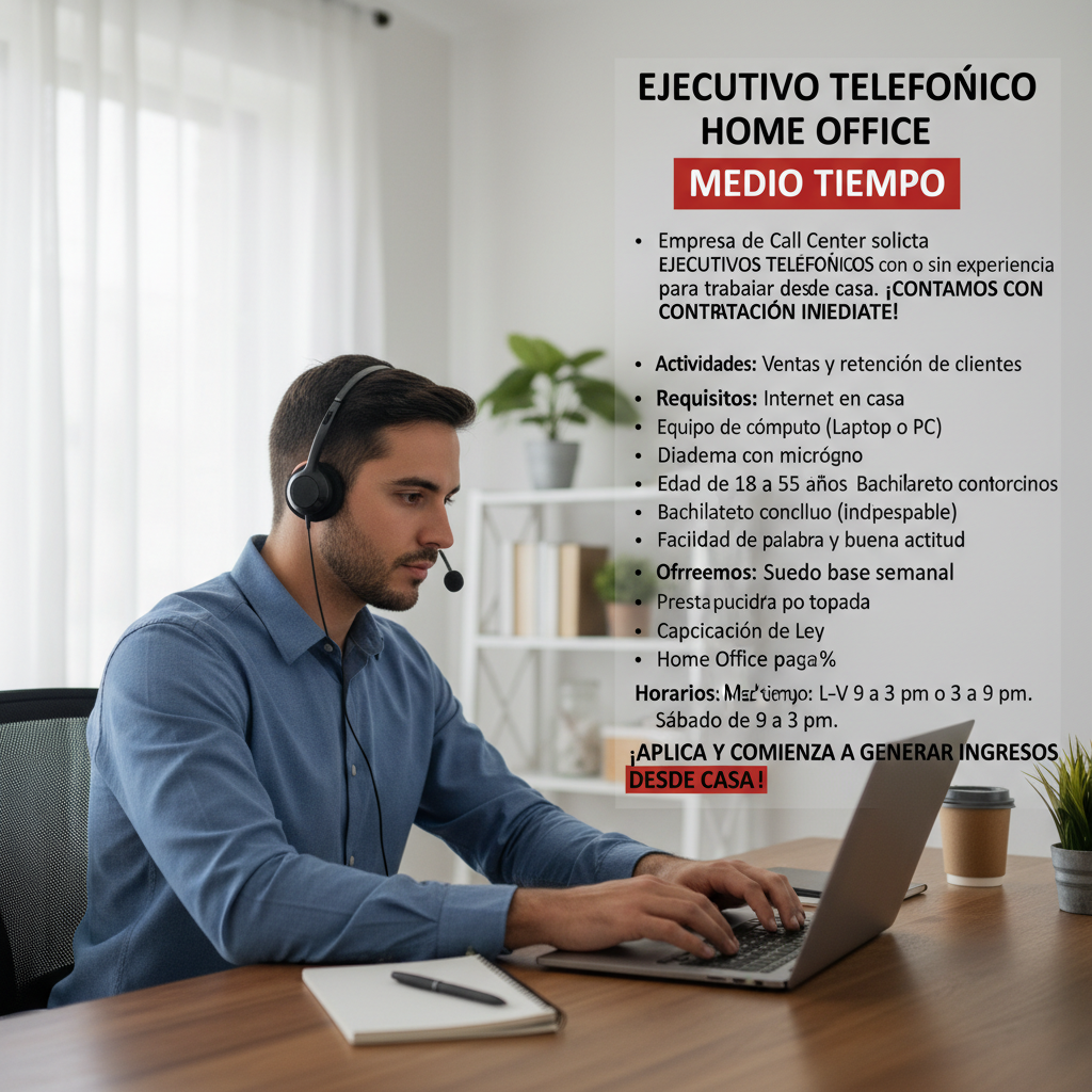 EJECUTIVO TELEFONICO HOME OFFICE MEDIO TIEMPO