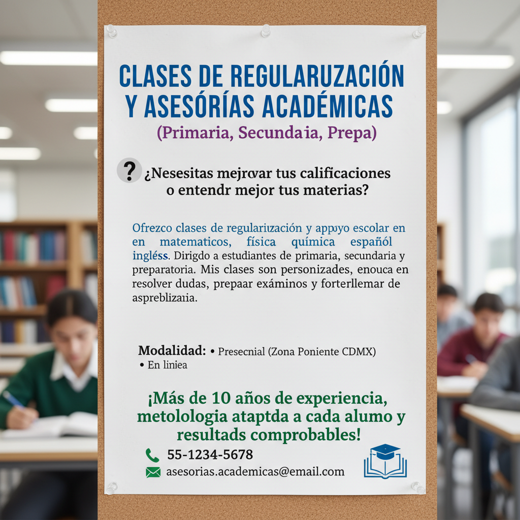 Clases de Regularización y Asesorías Académicas (Primaria, Secundaria, Prepa)